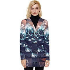 Blue And Brown Flower 3d Abstract Fractal Button Up Hooded Coat 