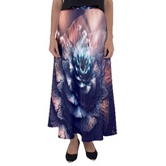 Blue And Brown Flower 3d Abstract Fractal Flared Maxi Skirt by Bedest