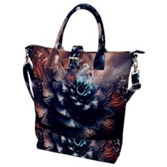 Blue And Brown Flower 3d Abstract Fractal Buckle Top Tote Bag by Bedest