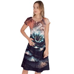 Blue And Brown Flower 3d Abstract Fractal Classic Short Sleeve Dress by Bedest