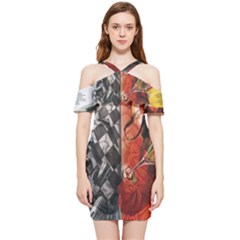 Left And Right Brain Illustration Splitting Abstract Anatomy Shoulder Frill Bodycon Summer Dress by Bedest