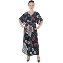 Flower Pattern V-neck Boho Style Maxi Dress by Bedest