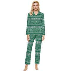 Christmas Knit Digital Womens  Long Sleeve Velvet Pocket Pajamas Set