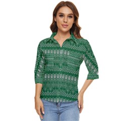 Christmas Knit Digital Women s Quarter Sleeve Pocket Shirt