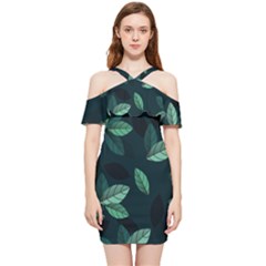 Foliage Shoulder Frill Bodycon Summer Dress