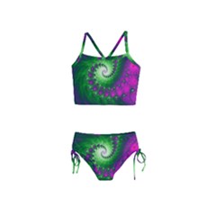 Fractal Spiral Purple Art Green Art Girls  Tankini Swimsuit by Proyonanggan