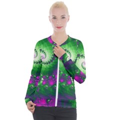 Fractal Spiral Purple Art Green Art Casual Zip Up Jacket by Proyonanggan