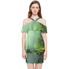 Trees Forest Artwork Nature Beautiful Landscape Shoulder Frill Bodycon Summer Dress by Sarkoni