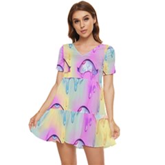 Ahegao, Anime, Pink Tiered Short Sleeve Babydoll Dress by nateshop