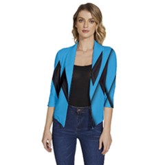 Blue Black Abstract Background, Geometric Background Women s Draped Front 3/4 Sleeve Shawl Collar Jacket by nateshop