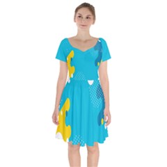 Blue Yellow Abstraction, Creative Backgroun Short Sleeve Bardot Dress by nateshop