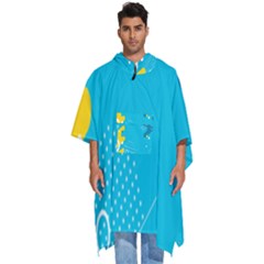 Blue Yellow Abstraction, Creative Backgroun Men s Hooded Rain Ponchos