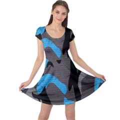 Blue, Abstract, Black, Desenho, Grey Shapes, Texture Cap Sleeve Dress by nateshop