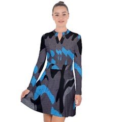 Blue, Abstract, Black, Desenho, Grey Shapes, Texture Long Sleeve Panel Dress by nateshop