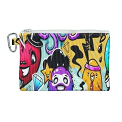 Cartoon Graffiti, Art, Black, Colorful, Wallpaper Canvas Cosmetic Bag (large) by nateshop