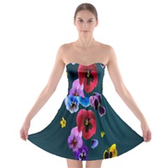 Falling Flowers, Art, Coffee Cup, Colorful, Creative, Cup Strapless Bra Top Dress by nateshop