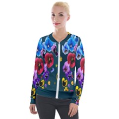 Falling Flowers, Art, Coffee Cup, Colorful, Creative, Cup Velvet Zip Up Jacket by nateshop