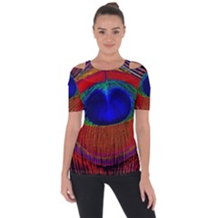 Peacock-feathers,blue 1 Shoulder Cut Out Short Sleeve Top by nateshop