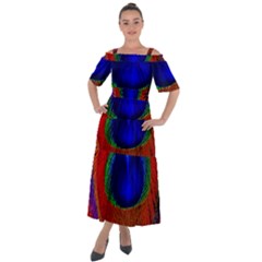 Peacock-feathers,blue 1 Shoulder Straps Boho Maxi Dress  by nateshop