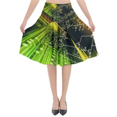 Machine Technology Circuit Electronic Computer Technics Detail Psychedelic Abstract Pattern Flared Midi Skirt by Sarkoni