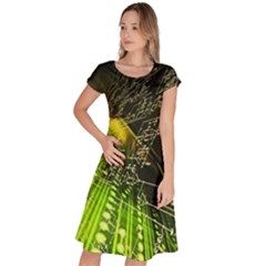 Machine Technology Circuit Electronic Computer Technics Detail Psychedelic Abstract Pattern Classic Short Sleeve Dress by Sarkoni