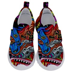 Psychedelic Trippy Hippie  Weird Art Kids  Velcro No Lace Shoes by Sarkoni