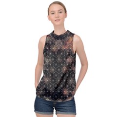Abstract Psychedelic Geometry Andy Gilmore Sacred High Neck Satin Top by Sarkoni