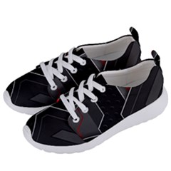 Gamer Tech Black Mesh Red Modern Shape Texture Geometric Pattern Women s Lightweight Sports Shoes by Sarkoni