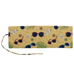 Seamless Pattern Of Sunglasses Tropical Leaves And Flowers Roll Up Canvas Pencil Holder (m) by Sarkoni