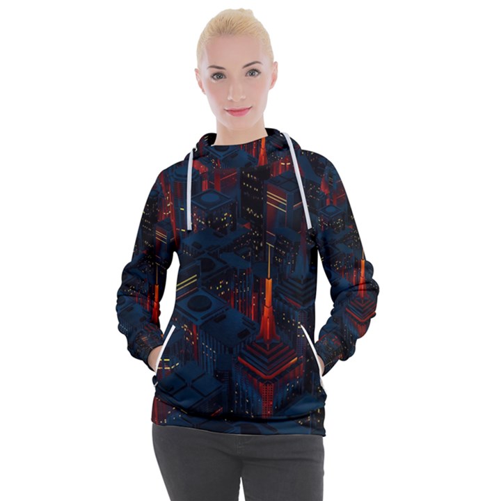 Architecture City Pixel Art Women s Hooded Pullover
