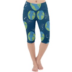 Seamless Pattern Cartoon Earth Planet Lightweight Velour Cropped Yoga Leggings by Grandong
