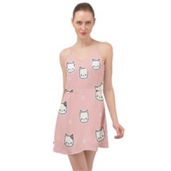 Cute Cat Cartoon Doodle Seamless Pink Pattern Summer Time Chiffon Dress by Grandong