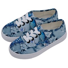 Chinese Style 3d Embossed Blue Peacock Oil Painting Kids  Classic Low Top Sneakers