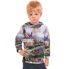 Colorful Cottage River Colorful House Landscape Garden Beautiful Painting Kids  Hooded Pullover by Grandong