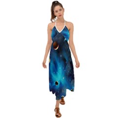 3d Universe Space Star Planet Halter Tie Back Dress  by Grandong