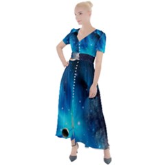 3d Universe Space Star Planet Button Up Short Sleeve Maxi Dress by Grandong