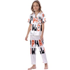 Happy Halloween Slot Text Orange Kids  Satin Short Sleeve Pajamas Set by Sarkoni