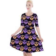Halloween Skull Pattern Quarter Sleeve A-line Dress by Ndabl3x