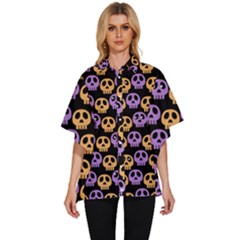 Halloween Skull Pattern Women s Batwing Button Up Shirt
