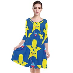 Blue Yellow October 31 Halloween Quarter Sleeve Waist Band Dress by Ndabl3x