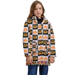 Chess Halloween Pattern Kids  Hooded Longline Puffer Jacket by Ndabl3x