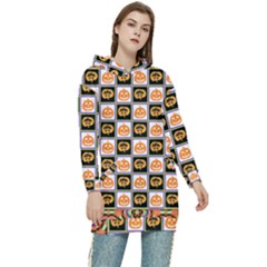 Chess Halloween Pattern Women s Long Oversized Pullover Hoodie by Ndabl3x