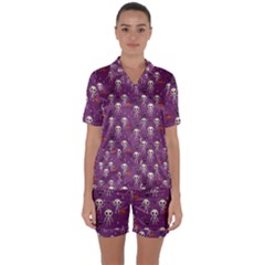 Skull Halloween Pattern Satin Short Sleeve Pajamas Set by Ndabl3x