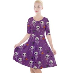 Skull Halloween Pattern Quarter Sleeve A-line Dress by Ndabl3x