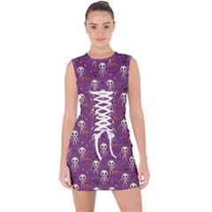 Skull Halloween Pattern Lace Up Front Bodycon Dress by Ndabl3x