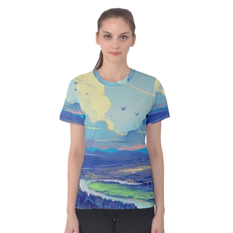 Digital Art Fantasy Landscape Women s Cotton T-shirt by uniart180623