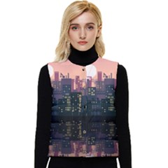 Pixel Art City Women s Button Up Puffer Vest by Sarkoni