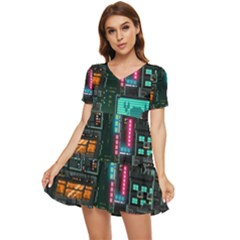 Video Game Pixel Art Tiered Short Sleeve Babydoll Dress by Sarkoni