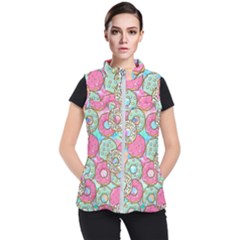 Donut Pattern Texture Colorful Sweet Women s Puffer Vest by Grandong