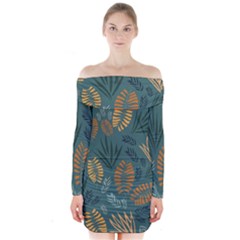 Leaves Pattern Texture Plant Long Sleeve Off Shoulder Dress by Grandong